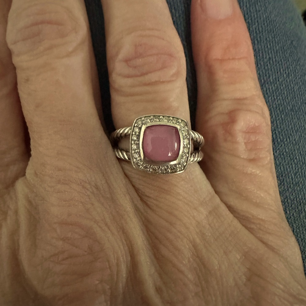 DAVID YURMAN ~ Petite Albion Sterling Rose Quartz and Diamond ring